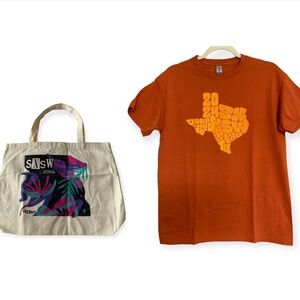 Austin SXSW 2024 EDU Festival Texas Orange Cotton T-shirt M & Canvas Tote Bag